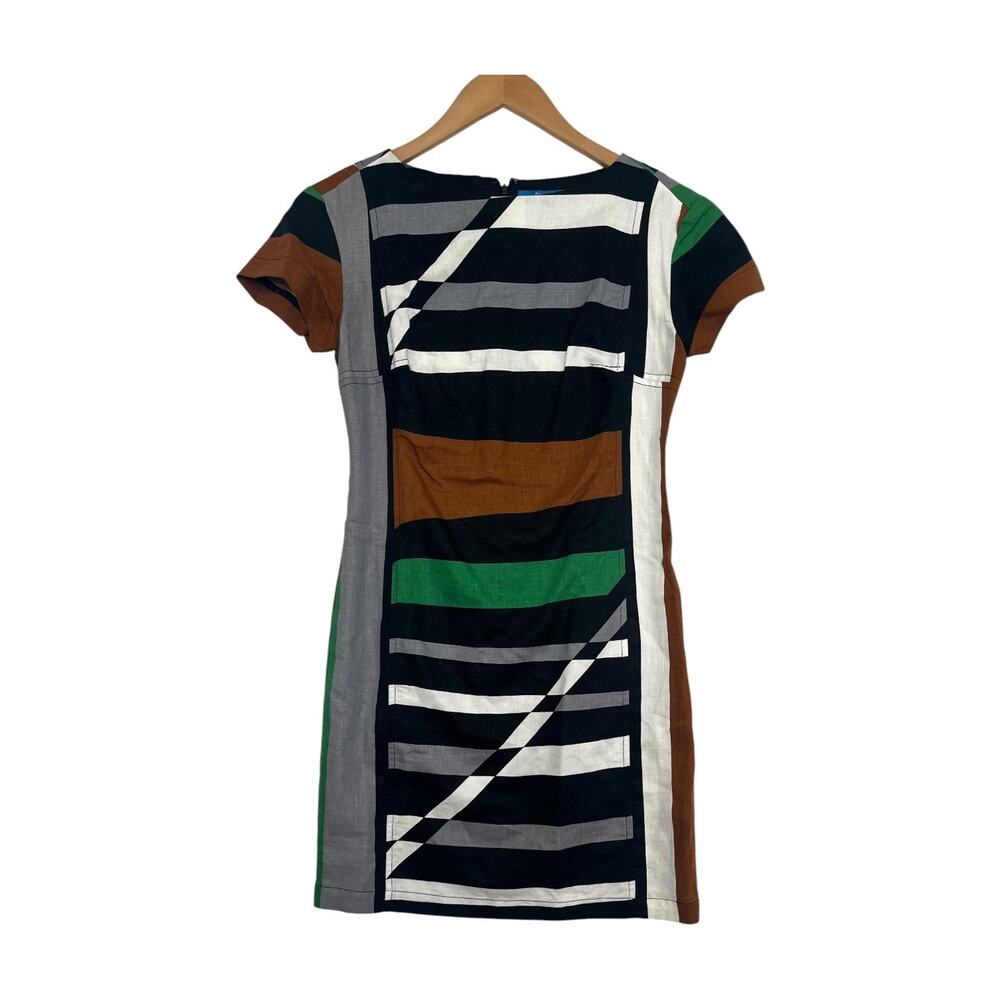 Derek Lam Dress Womens 4 Black Striped Linen Sheath Designer Career Office Chic